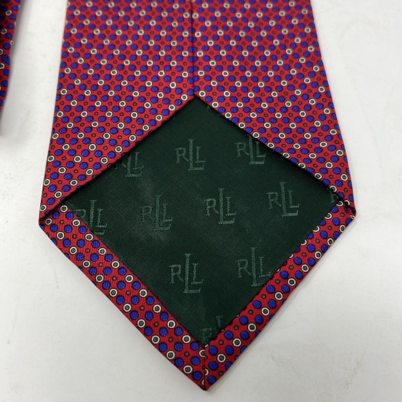 LAUREN RALPH LAUREN SILK TIE RED WHITE BLUE AND GREEN MADE IN USA - Picture 8 of 9